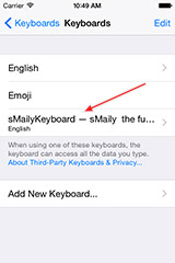 enabling the IOS sMaily keyboard - Mobilutions.eu